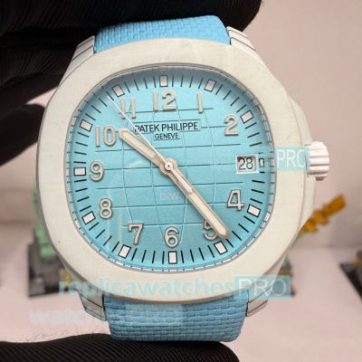DIW Swiss Clone Patek Philippe Aquanaut Baby Blue Dial Carbon Fiber Rubber Strap Watch 